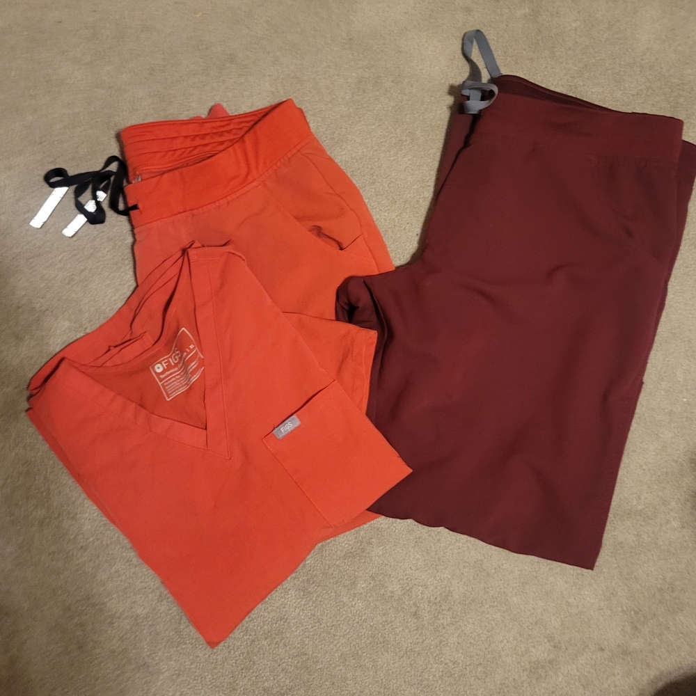 Figs Red Scrub Set Burgqndy Pants No Top